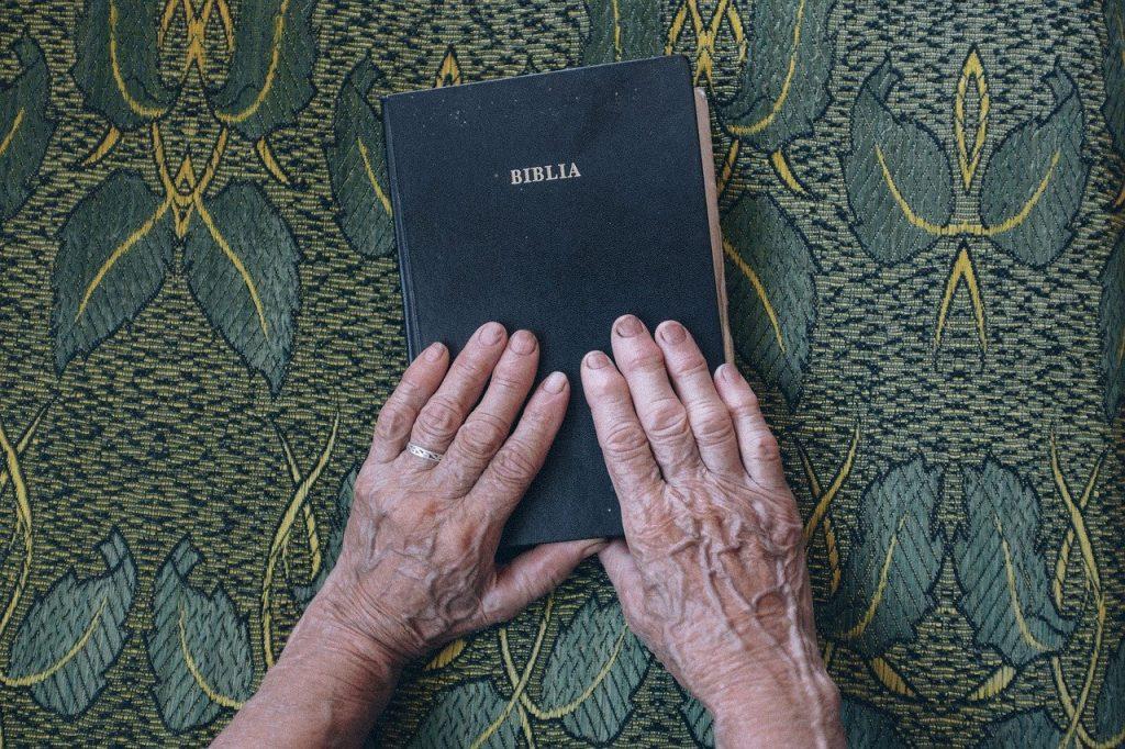 bible, book, hands
