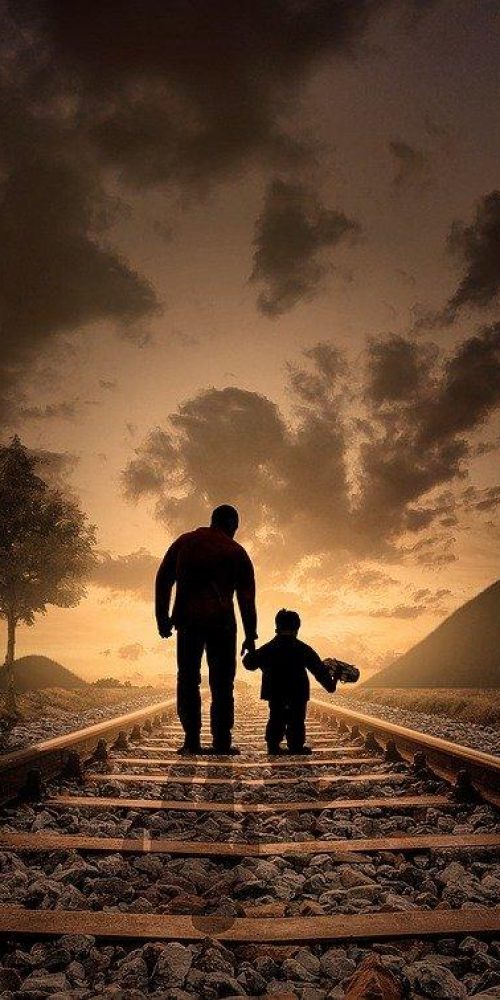 father and son, walking, love